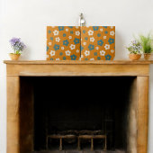 Whimsical Brown & Blue Floral Retro, vrolijk Tegeltje