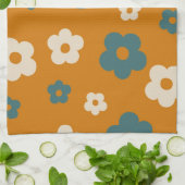 Whimsical Brown & Blue Floral Retro, vrolijk Theedoek (Gevouwen)