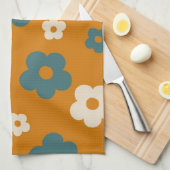 Whimsical Brown & Blue Floral Retro, vrolijk Theedoek (Quarter Fold)