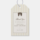 Whimsical Brown Bow Striped Baby Shower Cadeaulabel (Voorkant)