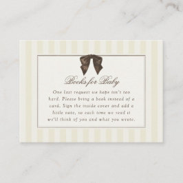 Whimsical Brown Bow Striped Books for Baby Informatiekaartje