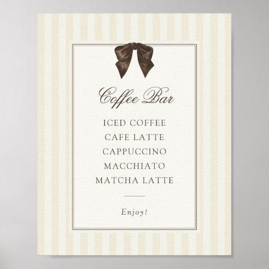 Whimsical Brown Bow Striped Coffee Bar Poster (Voorkant)