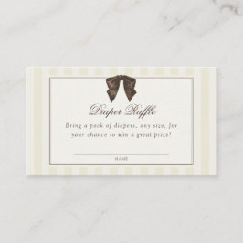 Whimsical Brown Bow Striped Diaper Raffle Informatiekaartje