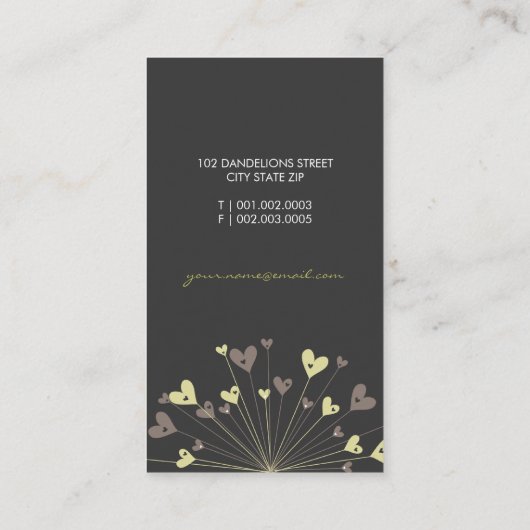 Whimsical Brown Dandelions Love Hearts Moderne Chi Visitekaartje (Achterkant)