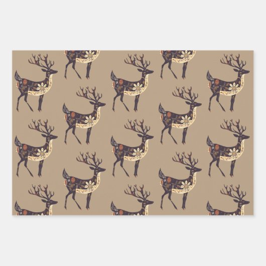 Whimsical Brown Deer Christmas Inpakpapier Vel (Voorkant)