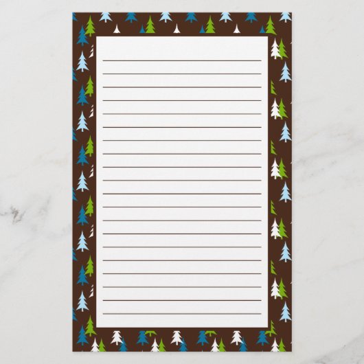 Whimsical Brown Green-kerstboomstructuur Briefpapier (Voorkant)