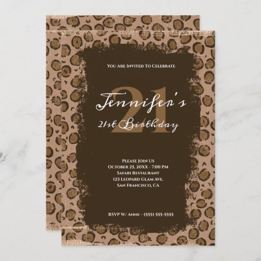 Whimsical Brown Leopard Grunge 21 ste verjaardag Kaart (Voorkant / Achterkant)