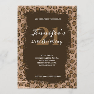 Whimsical Brown Leopard Grunge 21 ste verjaardag Kaart