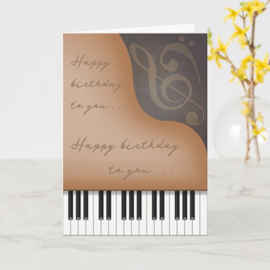 Whimsical Brown Piano Charming Custom Birthday Kaart (Gele Bloem)