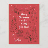 Whimsical Brown & Red Christmas Scene Briefkaart (Voorkant)
