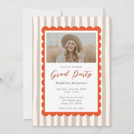 Whimsical Brown Stripes Graduation Party Photo Kaart