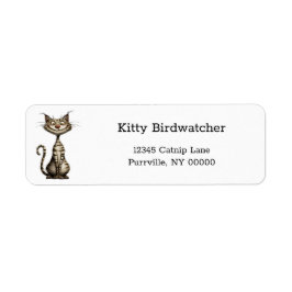 Whimsical Brown Tabby Cat Cartoon Retouradres Etiket