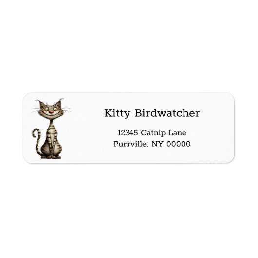 Whimsical Brown Tabby Cat Cartoon Retouradres Etiket (Voorkant)