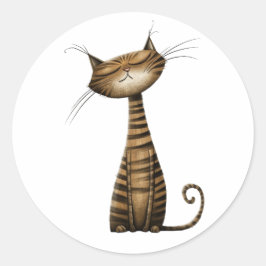 Whimsical Brown Tabby Cat Illustratie Ronde Sticker