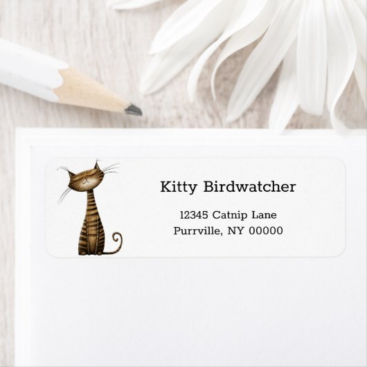 Whimsical Brown Tabby Cat Retouradres Etiket (Insitu)