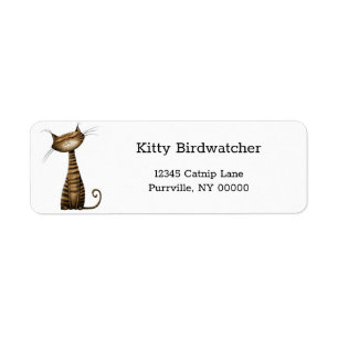 Whimsical Brown Tabby Cat Retouradres Etiket