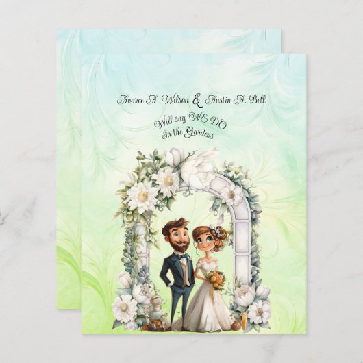 Whimsical bruid bruidegom bruiloft boog blauw groe (Voorkant / Achterkant)