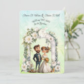 Whimsical bruid bruidegom bruiloft boog blauw groe kaart (Staand voorkant)