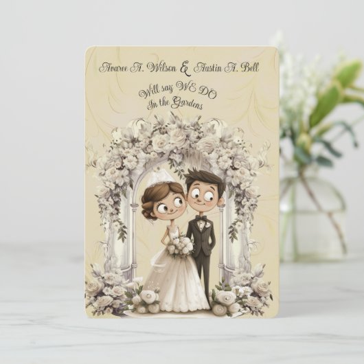 Whimsical Bruid Bruidegom Wedding Arch Kaart (Staand voorkant)