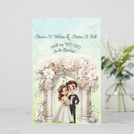 Whimsical Bruid en Bruidegom Bruidspapier Blad (Staand voorkant)