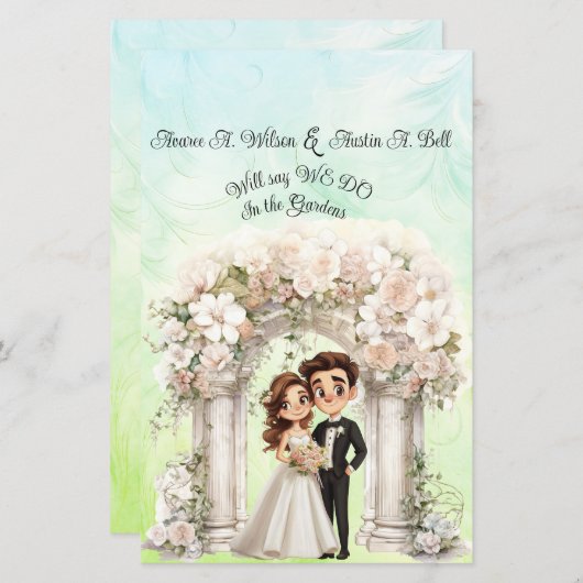 Whimsical Bruid en Bruidegom Bruidspapier Blad (Voorkant / Achterkant)