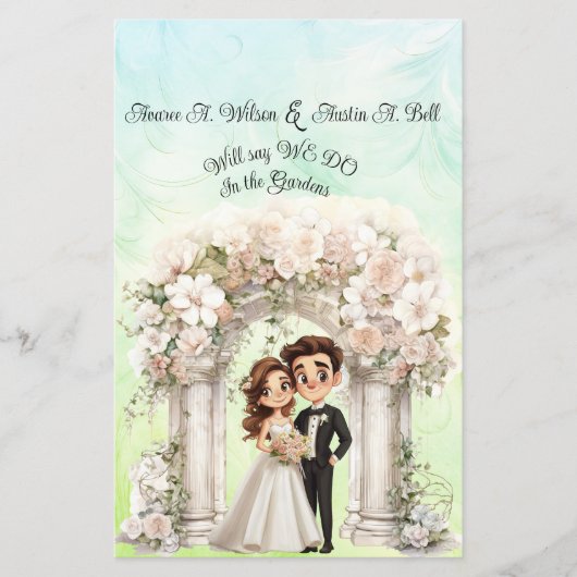 Whimsical Bruid en Bruidegom Bruidspapier Blad (Voorkant)