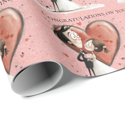 Whimsical bruid en bruidegom bruiloft gefeliciteer cadeaupapier (Rol Hoek)