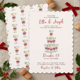 Whimsical Bruidspaar Champagne Toren Kerst Bruilof Kaart