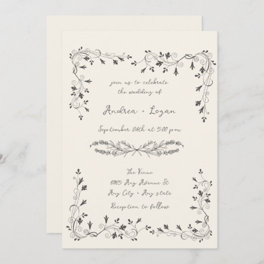 Whimsical bruiloft diner kaart (Voorkant / Achterkant)