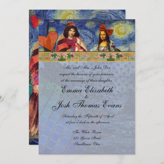 Whimsical bruiloft uitnodiging kleurrijk uniek (Voorkant / Achterkant)