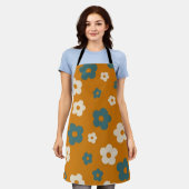 Whimsical Bruin & Blauwe Bloemige Retro, Opgewekt Schort (Gedragen)