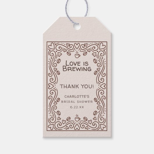Whimsical Bruin Love Is Brewing Bruidsfeest Cadeaulabel (Voorkant)