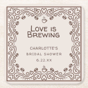 Whimsical Bruin Love Is Brewing Bruidsfeest Kartonnen Onderzetters