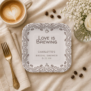 Whimsical Bruin Love Is Brewing Bruidsuitnodiging Papieren Bordje
