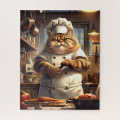Whimsical Bruin Realistisch Kat Chef Kunstwerk Legpuzzel (Verticaal)