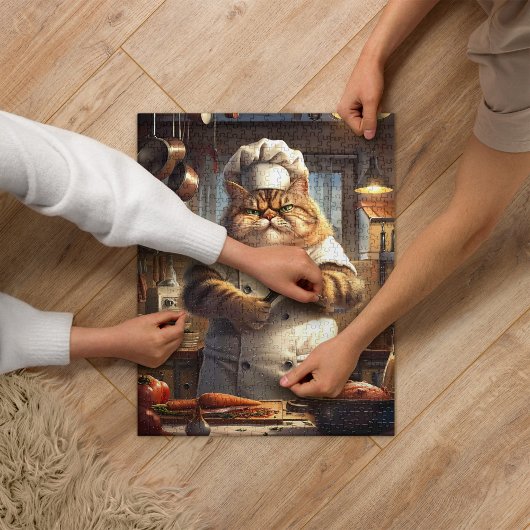 Whimsical Bruin Realistisch Kat Chef Kunstwerk Legpuzzel