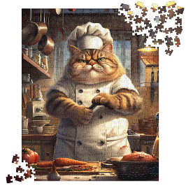 Whimsical Bruin Realistisch Kat Chef Kunstwerk Legpuzzel