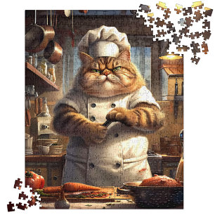 Whimsical Bruin Realistisch Kat Chef Kunstwerk Legpuzzel