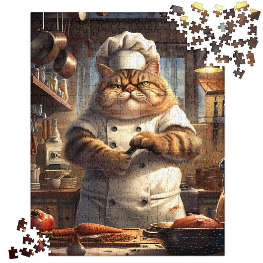 Whimsical Bruin Realistisch Kat Chef Kunstwerk Legpuzzel