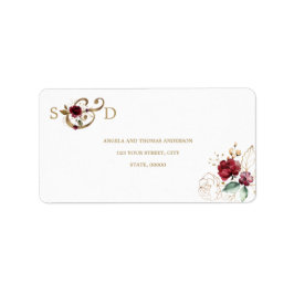 Whimsical Bruine Goud Bloemen Monogram Bruiloft Etiket