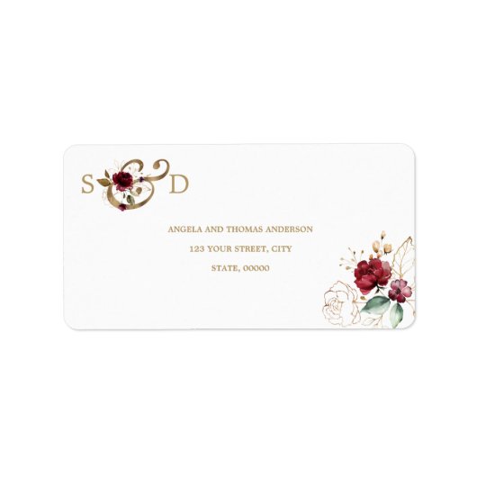 Whimsical Bruine Goud Bloemen Monogram Bruiloft Etiket (Voorkant)