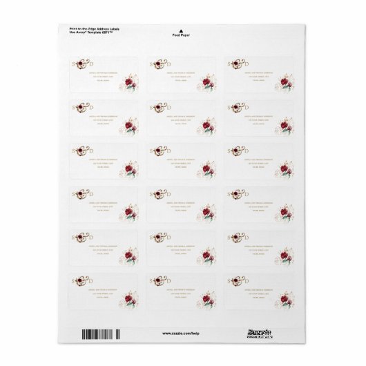 Whimsical Bruine Goud Bloemen Monogram Bruiloft Etiket (Full Sheet)