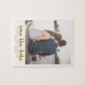 Whimsical Brush Script Foto Sla de datum goud op Legpuzzel (Horizontaal)