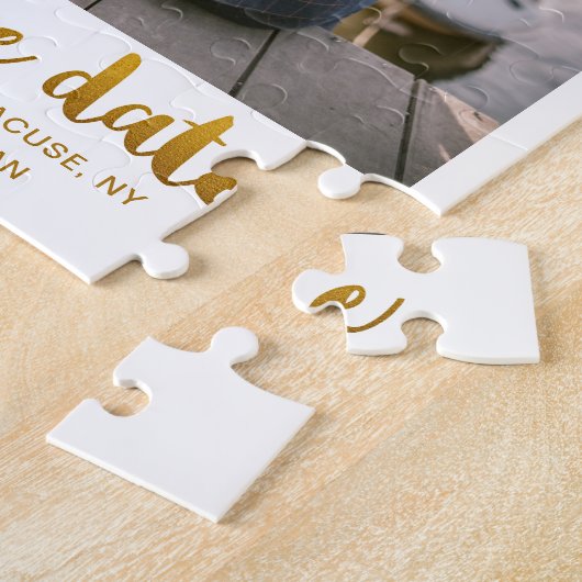 Whimsical Brush Script Foto Sla de datum goud op Legpuzzel (Zijkant)