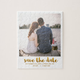 Whimsical Brush Script Foto Sla de datum goud op Legpuzzel