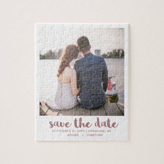 Whimsical Brush Script Photo Save the Date Roos Legpuzzel (Verticaal)