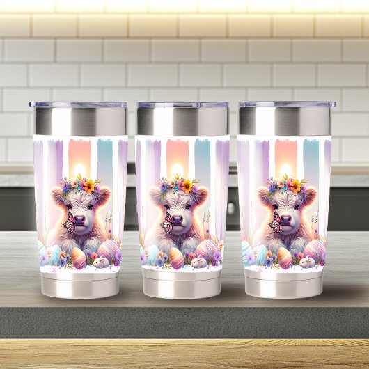 Whimsical Brushstroke Paas Highland Koe 20oz Geïsoleerde Drinkbeker