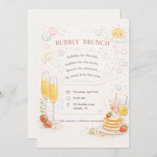 Whimsical Bubbly Brunch Invitation Kaart (Voorkant / Achterkant)