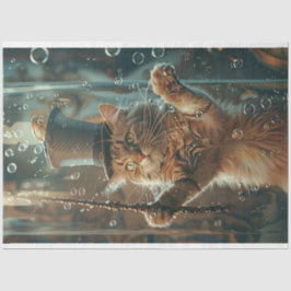 Whimsical Bubbly Kitten Decoupage Tissuepapier