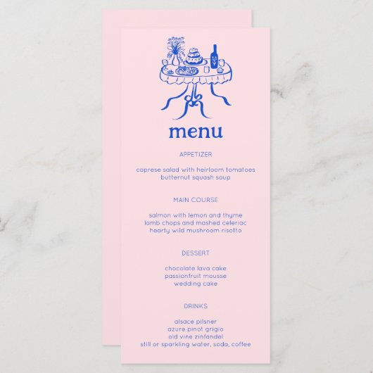 Whimsical Buffet Table Doodle Sketch Modern CUSTOM Menu (Voorkant / Achterkant)